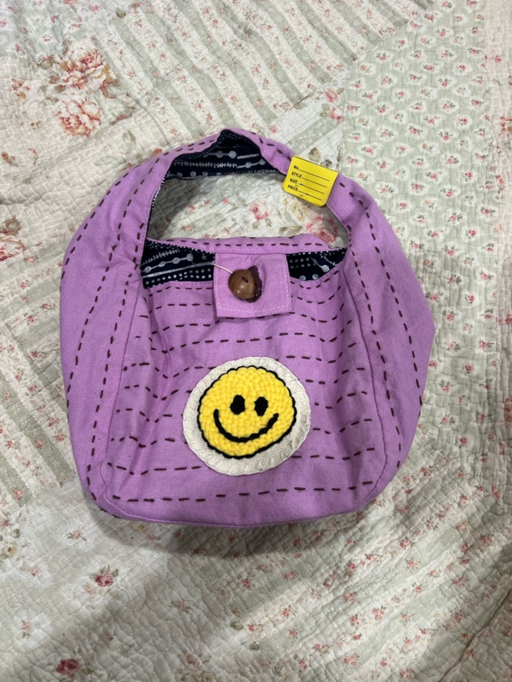 Y2K Purple Smiley Face Tote Bag